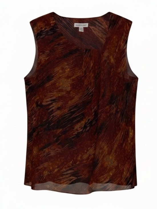Coldwater Creek Tops - COLDWATER CREEK Sleeveless Blouse Flame Inspired Abstract Print Red Brown SZ LG